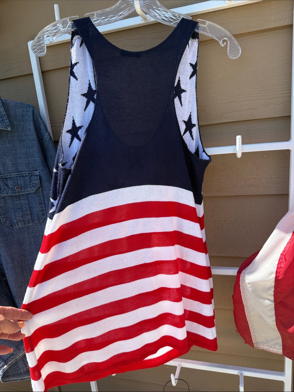 SEXY GENIT Knit Racerback Aline Vneck Navy Patriotic Star Tank dress - Picture 7 of 10